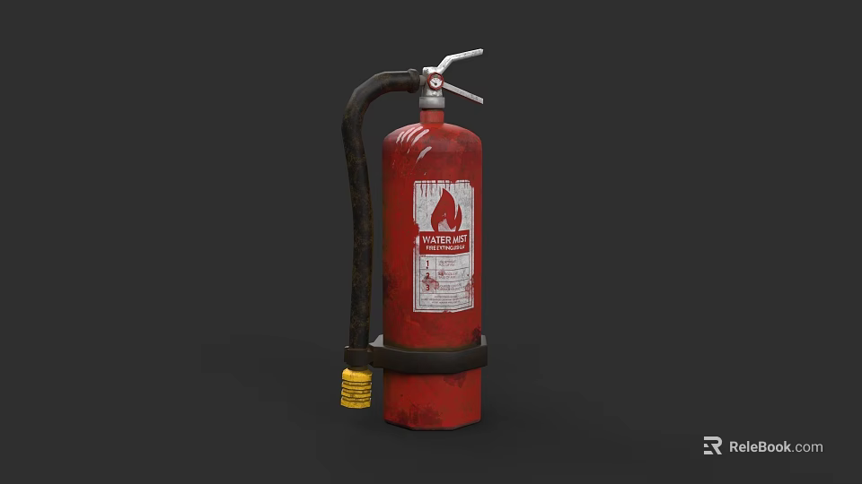 Fire Equipment Red Fire Extinguisher With Black Hose And Yellow Component 3d model 
