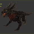 Black Dragon Creature With Glowing Red Chest Sharp Spikes Open Mouth And Sharp Teeth 3d model
