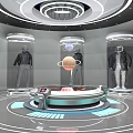 Futuristic Transparent Cylindrical Structure With Suspended Spheres People And Curved Buildings