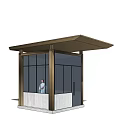 Modern Security Booth With Glass Walls Metal Frame Roof And Person Inside