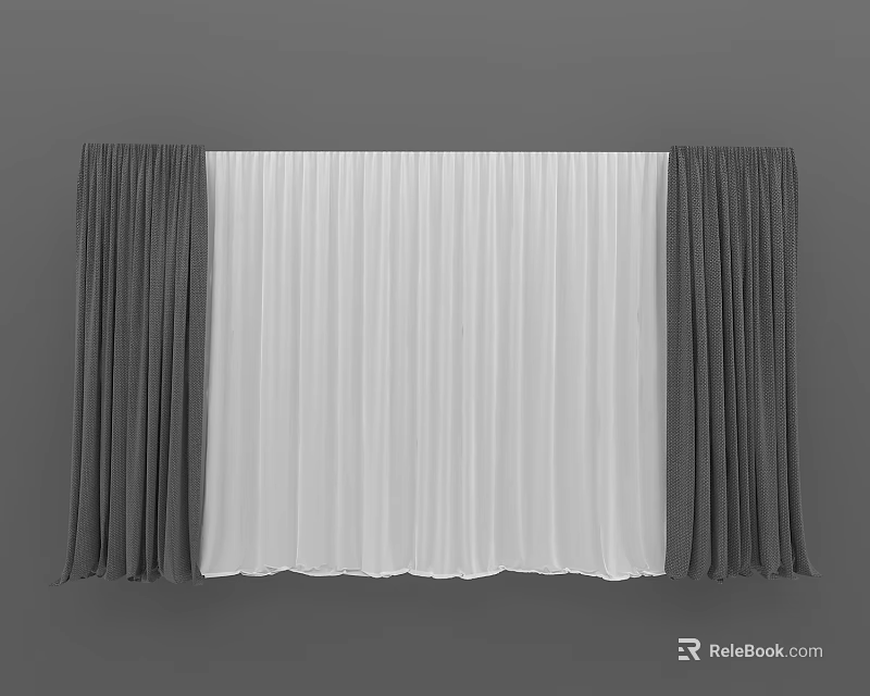 Elegant Modern Gray And White Layered Curtain Panels For Window Decor 3d model