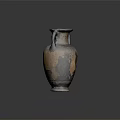Ancient Greek Two Handled Amphora With Black Figure Characters And Bird Motifs On Dark Background