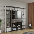 Modern Storage Shelving Unit With Multiple Shelves Cabinet Doors Books Decorative Items And Potted Plant