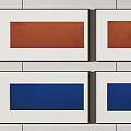 Abstract Artwork With Red Blue Rectangles In White Frames On Gray Wall 3d model
