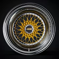 Stylish Automotive Tire Wheel Rim With Silver Outer Ring Yellow Center And Black Pattern Design