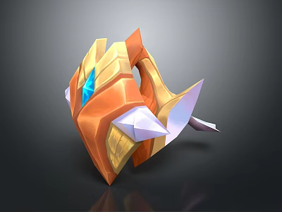 Fantasy Orange And Gold Weapon With Blue Gem And Spiked Design 3d model