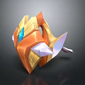 Fantasy Orange And Gold Weapon With Blue Gem And Spiked Design