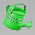 Stylish Green Garden Watering Can With Silver Metal Rings And Perforated Spout