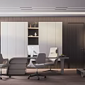 Modern Office Interior Design With Wooden Walls Desk Chair Computer And Green Plants