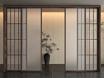 Quiet ancient fillet glass oil sand glass sliding door 3d model