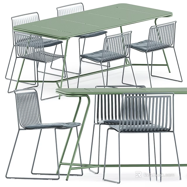 Modern Dining Table and Chair Set with Green Tabletop and Metal Frame Design 3d model 