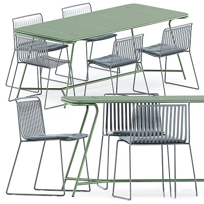 Modern Dining Table and Chair Set with Green Tabletop and Metal Frame Design 3d model