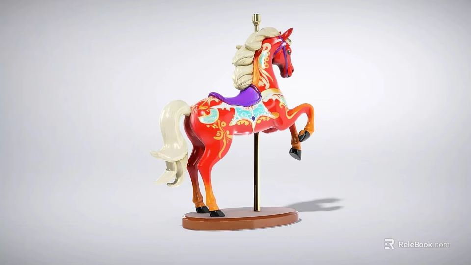 Electric Toy Carousel Horse With Red Body Purple Saddle And White Mane 3d model 