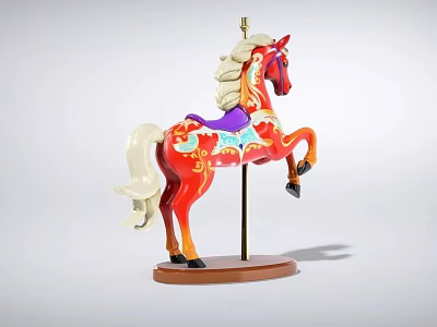 Electric Toy Carousel Horse With Red Body Purple Saddle And White Mane 3d model