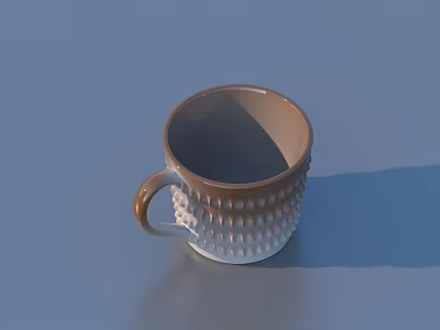 Ceramic Mug With Brown And White Textured Surface And Handle On Blue Background 3d model