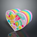 Heart Shaped Colorful Striped Food Art With Fruit And Flower Decorations
