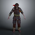 Zombie Firefighter Character With Tattered Uniform Red Helmet And Yellow Stripes