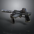 Futuristic Sci Fi Gun With Scope Barrel Tactical Grip And Metallic Finish