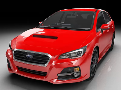 Red Subaru Sporty Sedan With Aggressive Front Design And Black Wheels 3d model