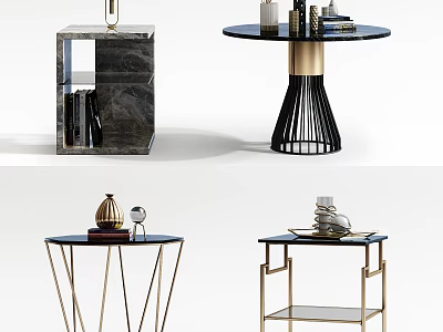 Modern Decorative Side Tables With Marble Tops And Geometric Metal Bases For Living Room 3d model