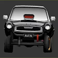 Vintage Style Black Car With Yellow Rims Red Hood Component And Body Stripes