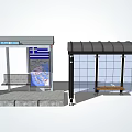 Bus Stop With Map Bench Black Roof Glass Enclosure And Wooden Bench