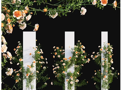 Floral Decoration Design With White Pillars Wrapped Flowers And Hanging Greenery 3d model