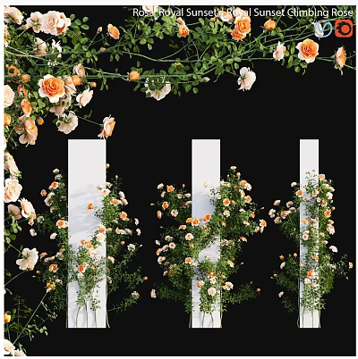 Floral Decoration Design With White Pillars Wrapped Flowers And Hanging Greenery 3d model