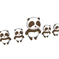 Cute Black And White Panda Dolls Set With Different Sizes And Smiling Faces 3d model
