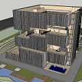 Modern Office Building With Glass Facade And Unique Interlocking Structure Design 3d model
