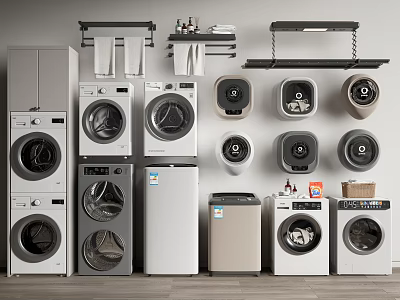 Modern Stylish Washing Machines With Various Designs And Models For Home Laundry 3d model