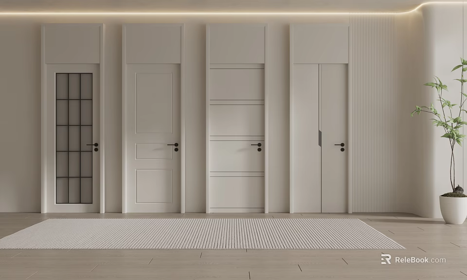 Modern White Hinged Doors With Sleek Panel And Glass Insert Designs For Interior 3d model