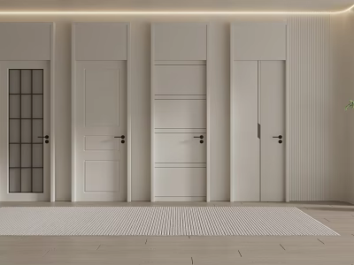 Modern White Hinged Doors With Sleek Panel And Glass Insert Designs For Interior 3d model