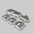Modern Commercial Complex 3D Design Featuring Multiple Buildings And Roof Structures 3d model
