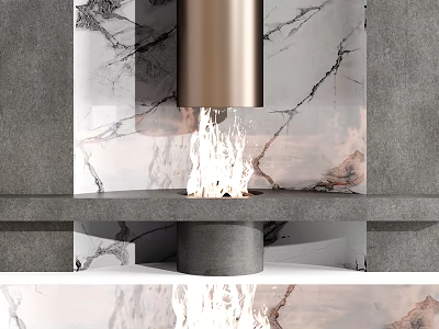 Modern Fireplace Interior Design with Marble Background Gray Walls and Burning Flames 3d model