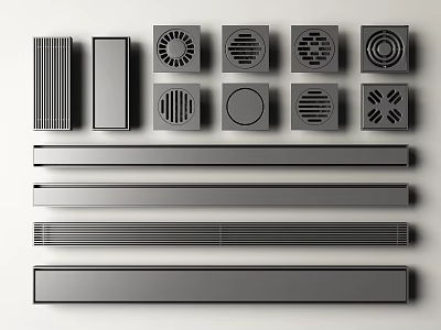 Different Building Components Featuring Grilles Vents Strip Circular And Square Shapes 3d model