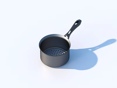 Black Perforated Kitchen Pot With Handle Ideal For Cooking And Straining 3d model