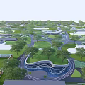 Garden Landscape Design With Winding Paths Water Features Green Spaces And Surrounding Buildings