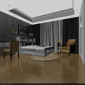 Elegant Hotel Guest Room Interior With White Bed Desk Chair Round Rug And Wooden Floor