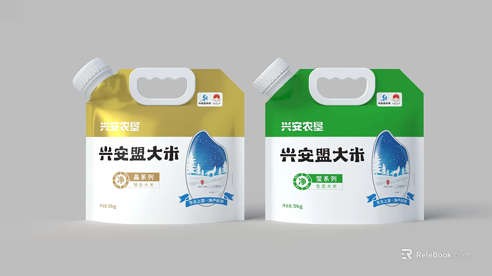 Xing'an League Rice Packaging By Xing'an Nongken In Two Hues 3d model 