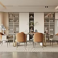 Modern Restaurant Interior With Dining Table Chairs Wine Cabinets And Green Plants
