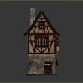 Traditional Timber Frame 3D House Model With Stone Walls Tiled Roof And Chimney