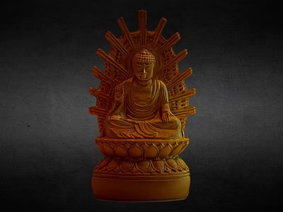 Exquisite Buddha Sculpture With Wooden Lotus Base And Radiant Back Decorations 3d model