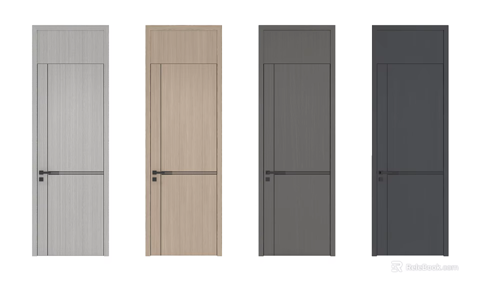 Modern Minimalist Swing Door With Wooden Finish And Different Colors For Home Decoration 3d model 