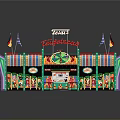 TANGLETOWN Amusement Style Building With Colorful Awnings Flags Front Sign And Decorative Elements