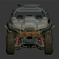 Off Road Vehicle Open Cockpit With Large Tires And Top Mounted Equipment
