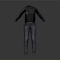 Black Leather Jacket With Black Inner T-shirt And Gray Casual Jeans Outfit