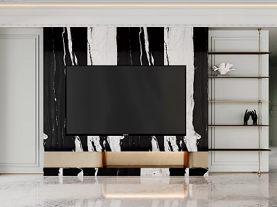 Modern Living Room TV Background Wall With Black White Marble 3d model