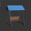 Wooden Swing With Blue Roof And Sturdy Wooden Frame For Outdoor Relaxation