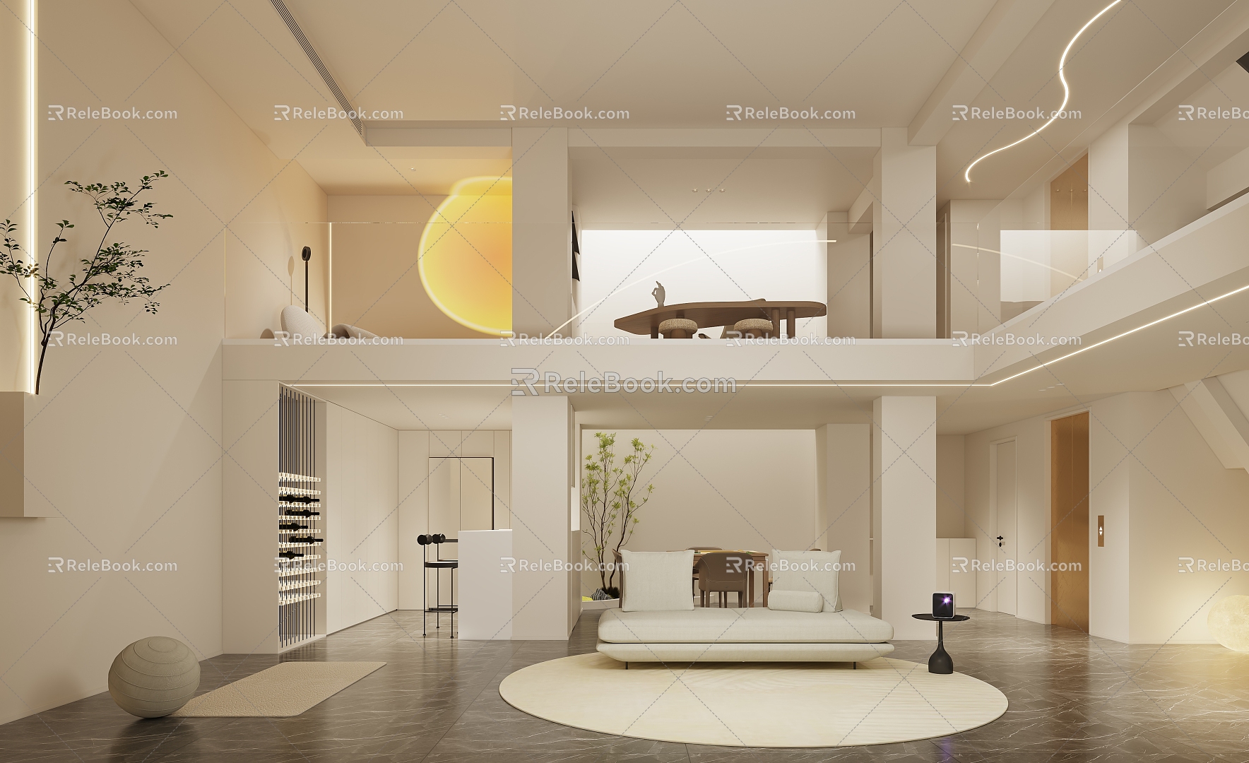 The living room space of the villa in the restaurant. 3d model